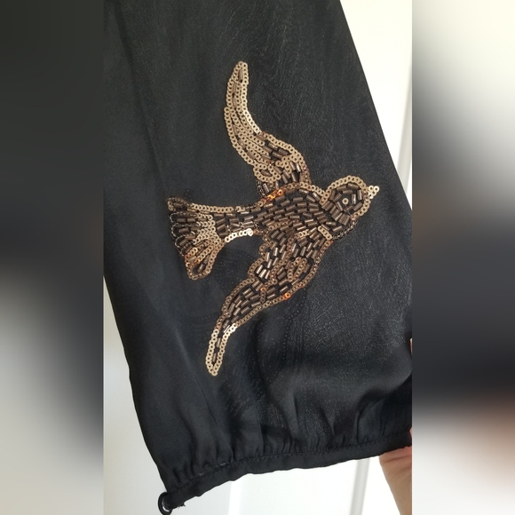 100% silk dress with sequin bird detail - Picture 3 of 5